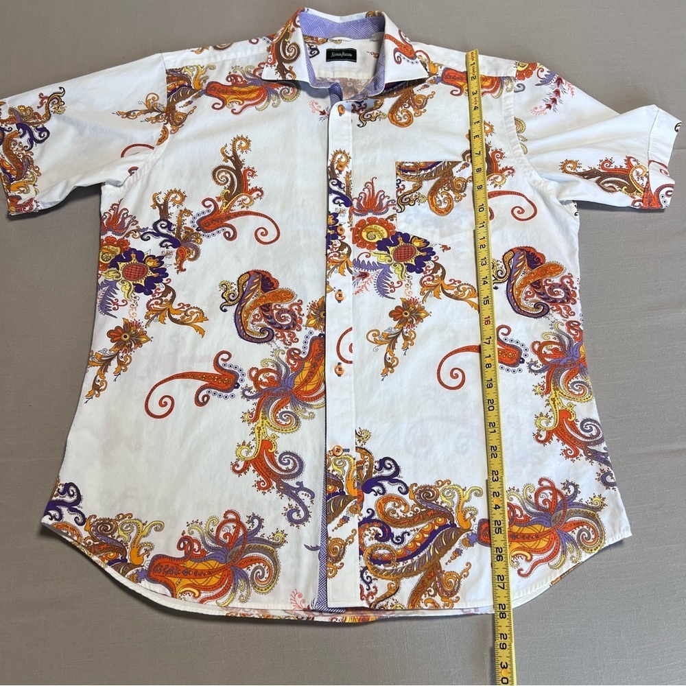 Neiman Marcus Men’s Paisley Print Button-Down Shirt | Medium | Short Sleeve - Picture 6 of 14